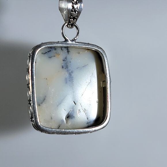 Handmade Silver Pendant – Dendritic Opal Cabochon + 20" Sterling Silver Chain - Picture 6 of 10